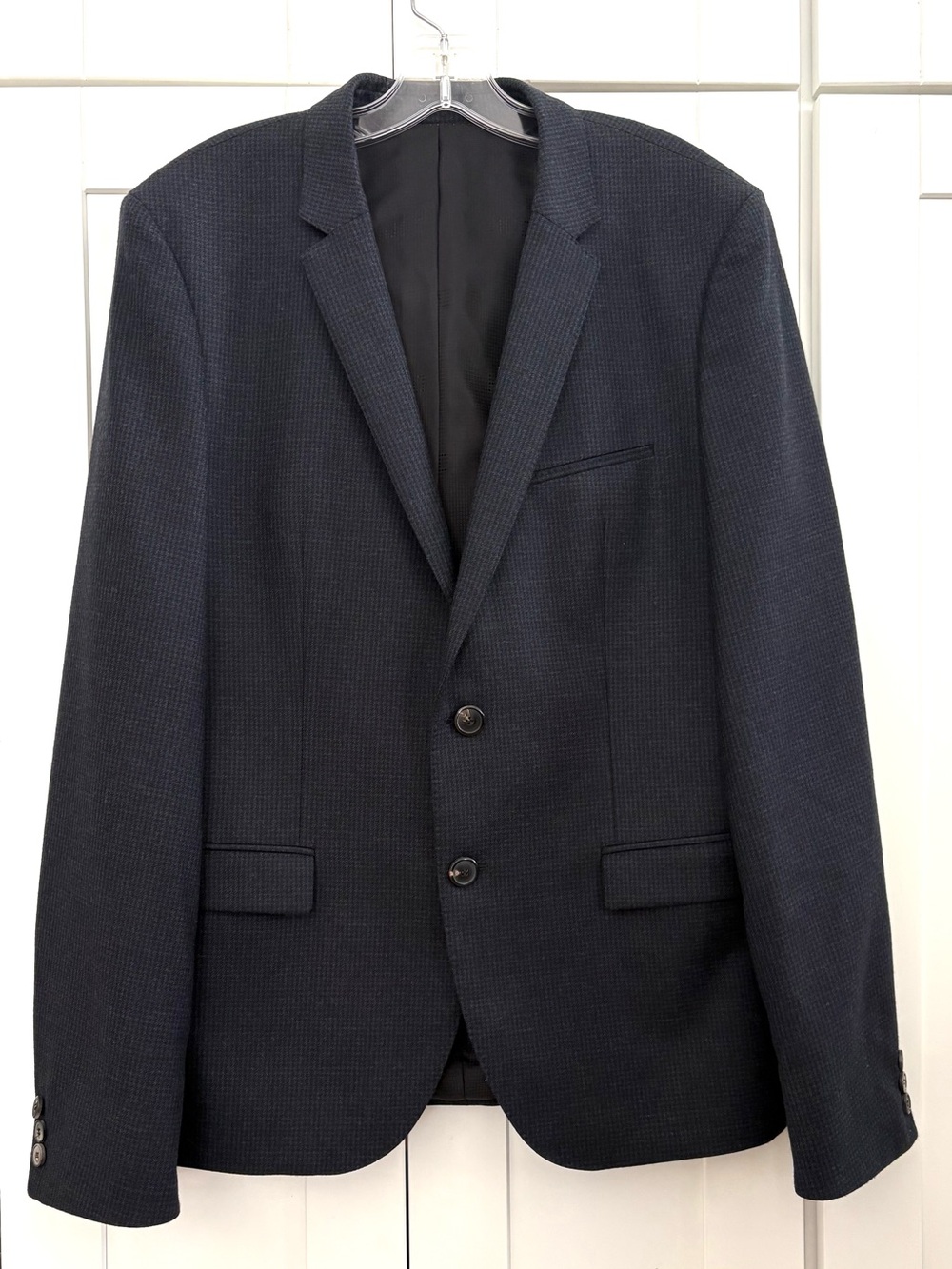 HUGO BOSS Men's 40R Slim Fit Navy Blue Micro-Pattern 100% Virgin Wool Sport Coat